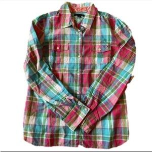 Tommy Hilfiger Women's Medium Plaid Long
Sleeve Button Down Shirt